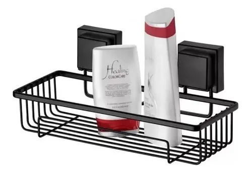 Organizador Para Baño Con Ventosa Cuadrada Negro Mate