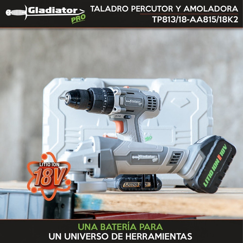 Kit Taladro Percutor Y Amoladora Angular A Bateria Gladiator - Imagen 7