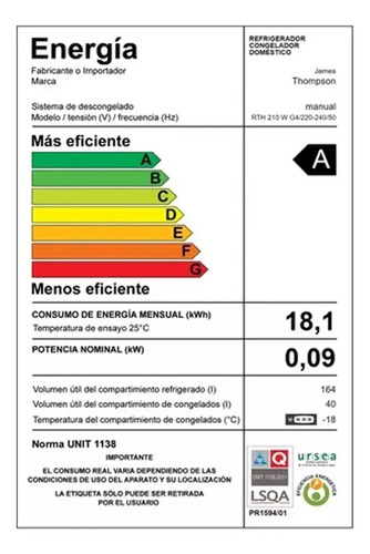 Refrigerador Heladera James Thompson Rth 210 Blanca Frio H - Imagen 2