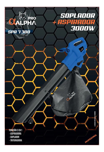 Sopladora Aspiradora Trituradora Hojas Electrica 3000w 3en1 Azul - Imagen 7