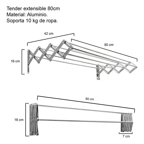 Tendedero Plegable Aluminio Mor Ropa 80 Cm - Imagen 9