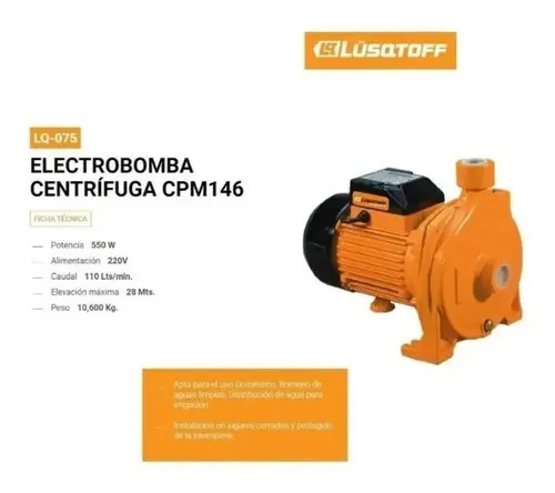 Bomba De Agua Centrífuga 3/4hp Electrobomba Lusqtoff - Imagen 6