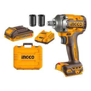 Llave De Impacto 350nm 1/2 Con 2 Bat Ingco Ciwli2035 Naranja Claro Amarillo