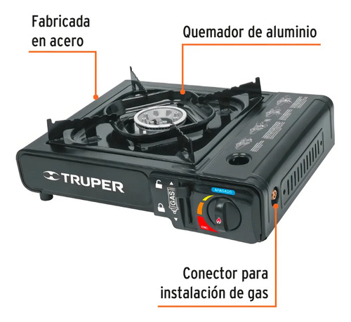 Estufa de camping a gas Truper ESPO-1 portátil color negro incluye maletín - Imagen 5