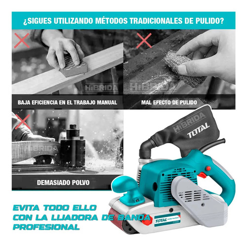 Lijadora De Banda Total 1200w Industrial - 610x100mm - Incluye Lija Y Bolsa Recolectora De Polvo - Tbs12001 Turquesa 60hz - Imagen 6