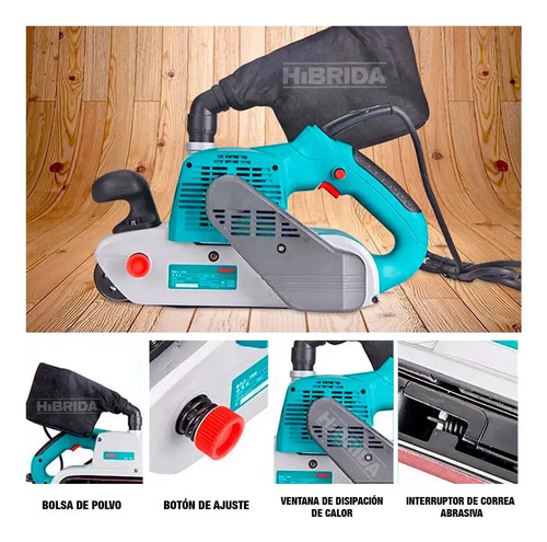 Lijadora De Banda Total 1200w Industrial - 610x100mm - Incluye Lija Y Bolsa Recolectora De Polvo - Tbs12001 Turquesa 60hz - Imagen 2