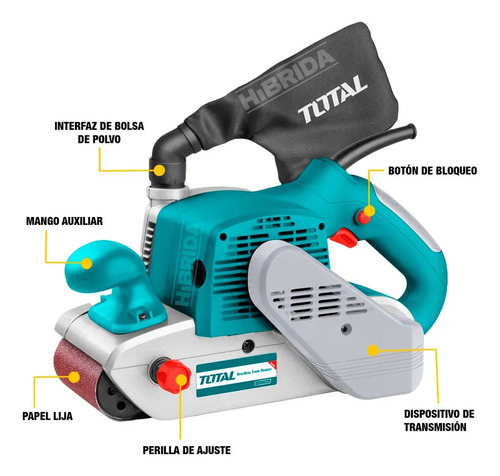 Lijadora De Banda Total 1200w Industrial - 610x100mm - Incluye Lija Y Bolsa Recolectora De Polvo - Tbs12001 Turquesa 60hz - Imagen 3