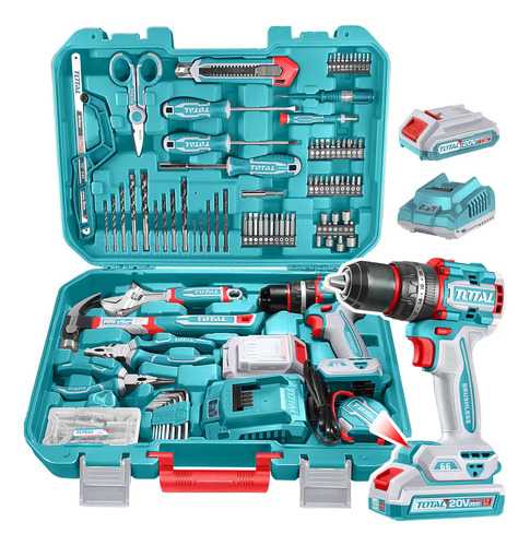 Set 165 Piezas Total: Taladro Percutor Y Atornillador 20v 66nm Sin Carbones, Con Batería 2.0ah, Cargador, Herramientas Manuales Y Maletín - Thkthp11652 Turquesa - Imagen 8