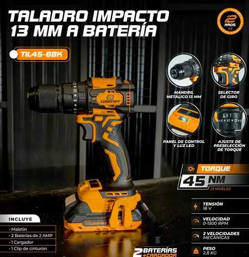 Taladro Impacto A Batería Lusqtoff 13mm 45nm C/ 2bat + Carg - Imagen 3
