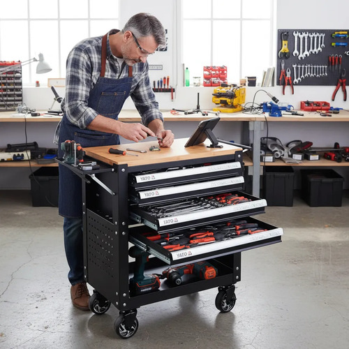 Carro Taller 3 Bandejas Mesa De Madera Yato 450kg Yt-55281 - Imagen 3