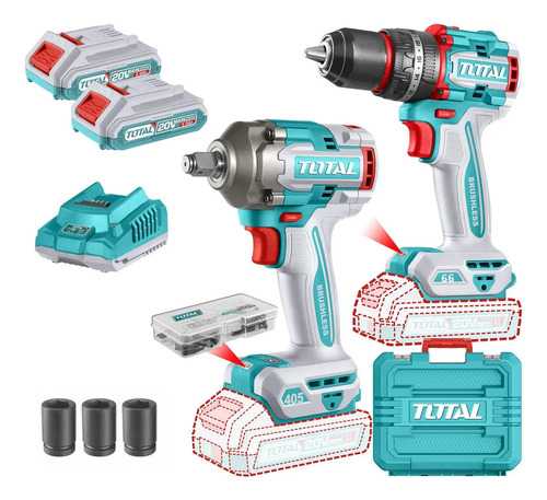 Kit Total 20v Llave Impacto 1/2'' + Percutor 66nm 2 Baterías