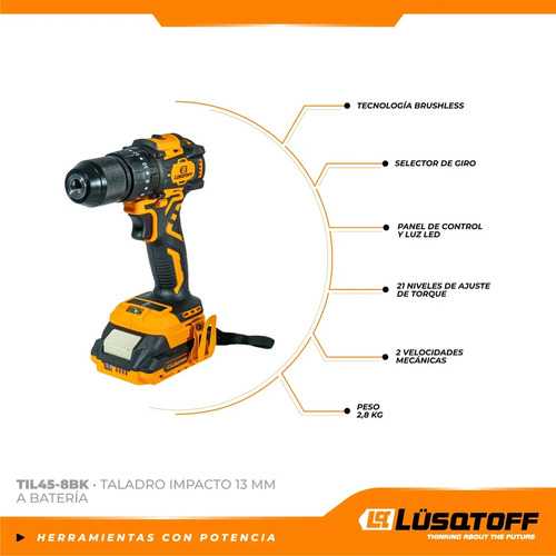 Taladro Impacto A Batería Lusqtoff 13mm 45nm C/ 2bat + Carg - Imagen 6