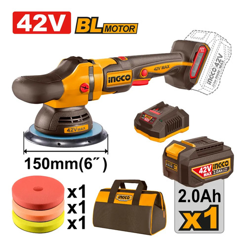 Lustra Pulidora Brush 42v 150mm C/acc Bolso Ingco Apli42151 - Imagen 2