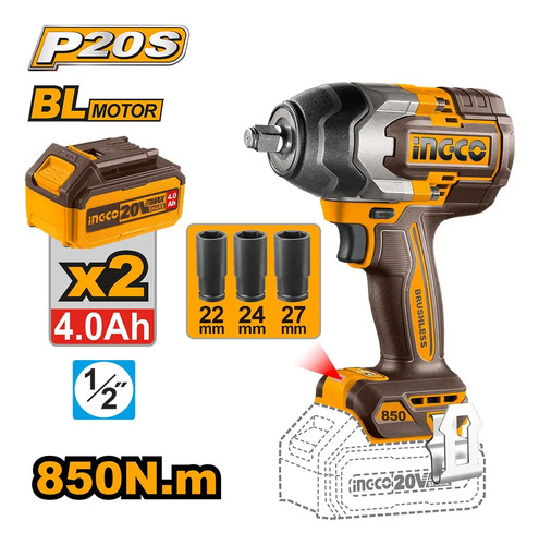 Llave De Impacto A Bateria 850nm 20v P20s C 2bat+carg+valija - Imagen 7